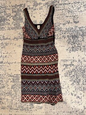Anthropology Sleeveless Tribal Print V-Neck Dress in Black and Coral